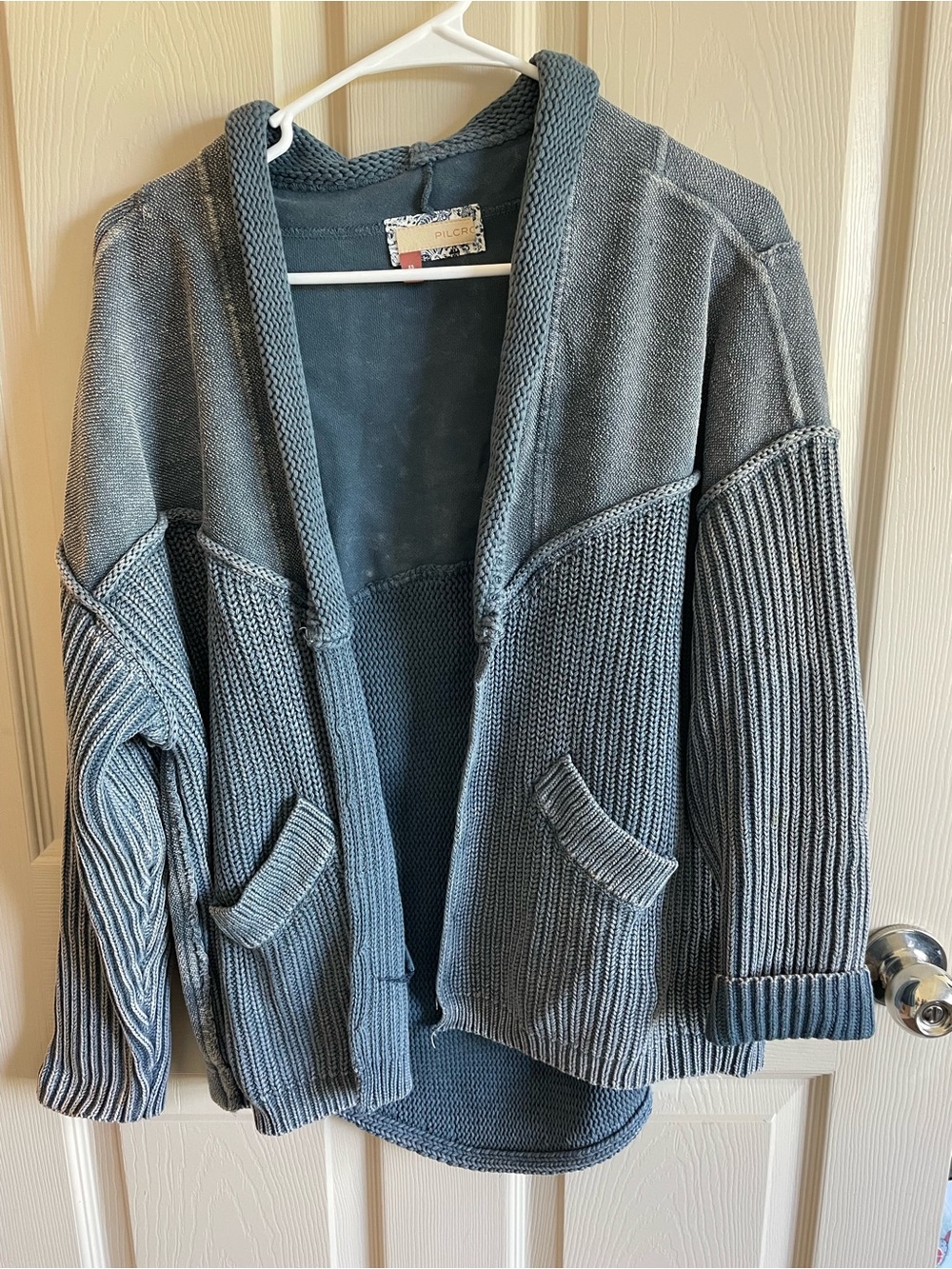 Anthropologie Dusty Blue Open-Front Knit Cardigan
